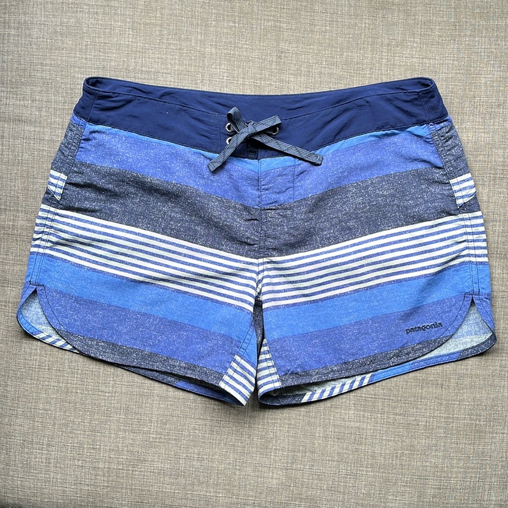 Patagonia Women's Board Shorts Blue Striped Quick Dry Size 8